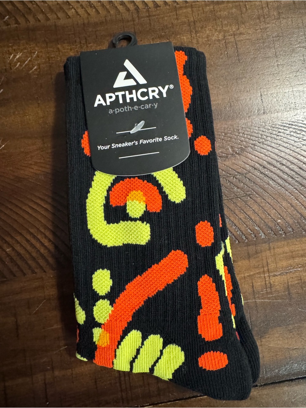 APTHCRY Men’s Black Socks with Neon Orange & Neon Yellow Design